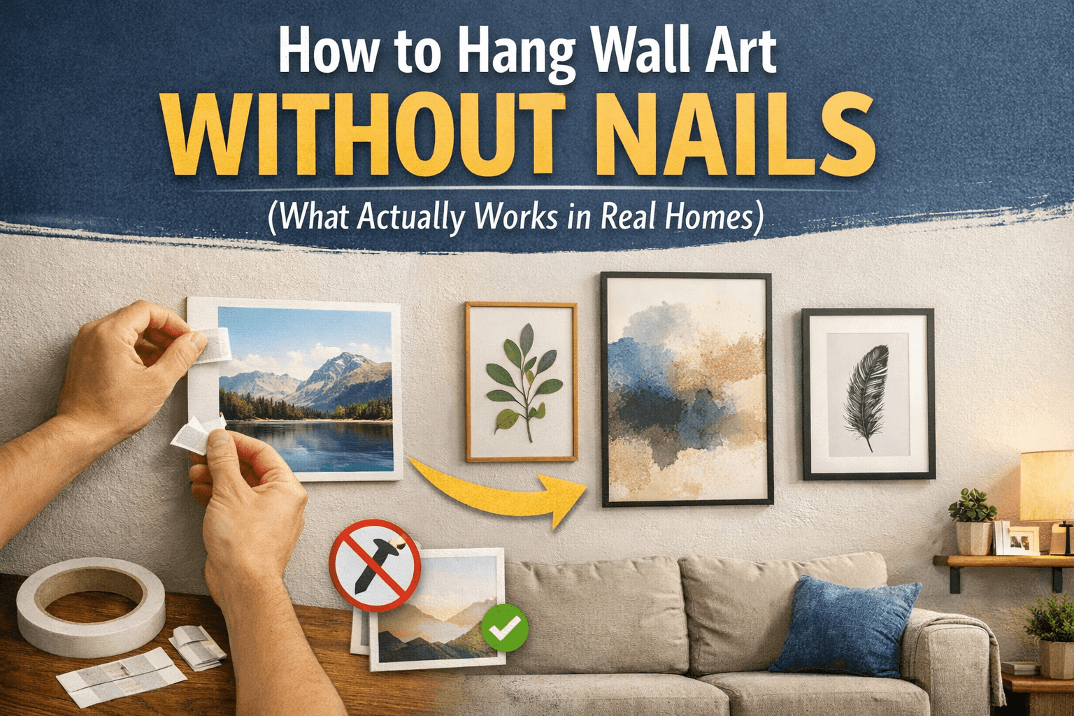 How to Hang Wall Art Without Nails (What Actually Works in Real Homes)