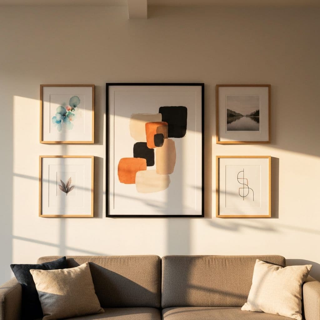 Gallery Wall with multiple framed artworks