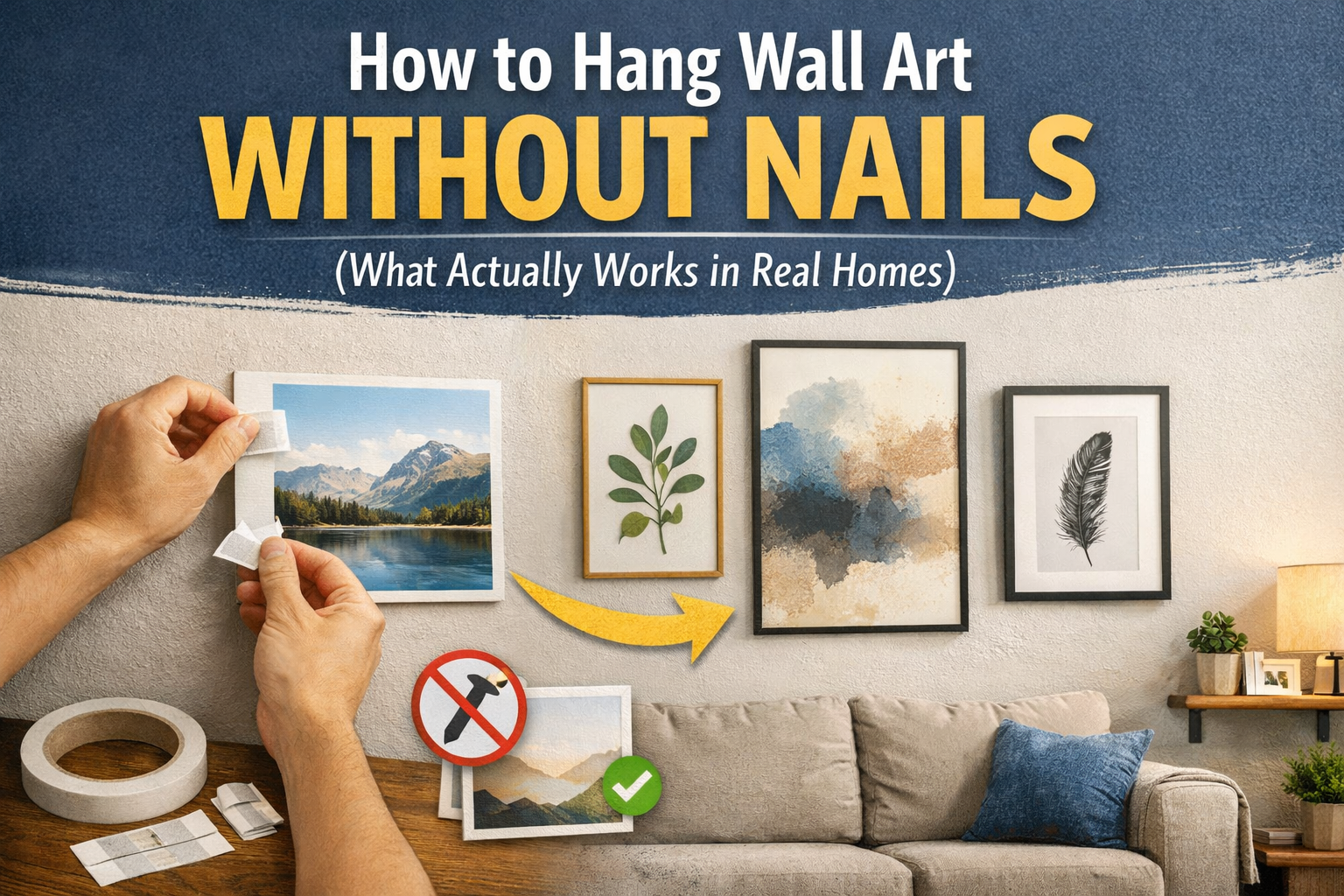 How to Hang Wall Art Without Nails (What Actually Works in Real Homes)